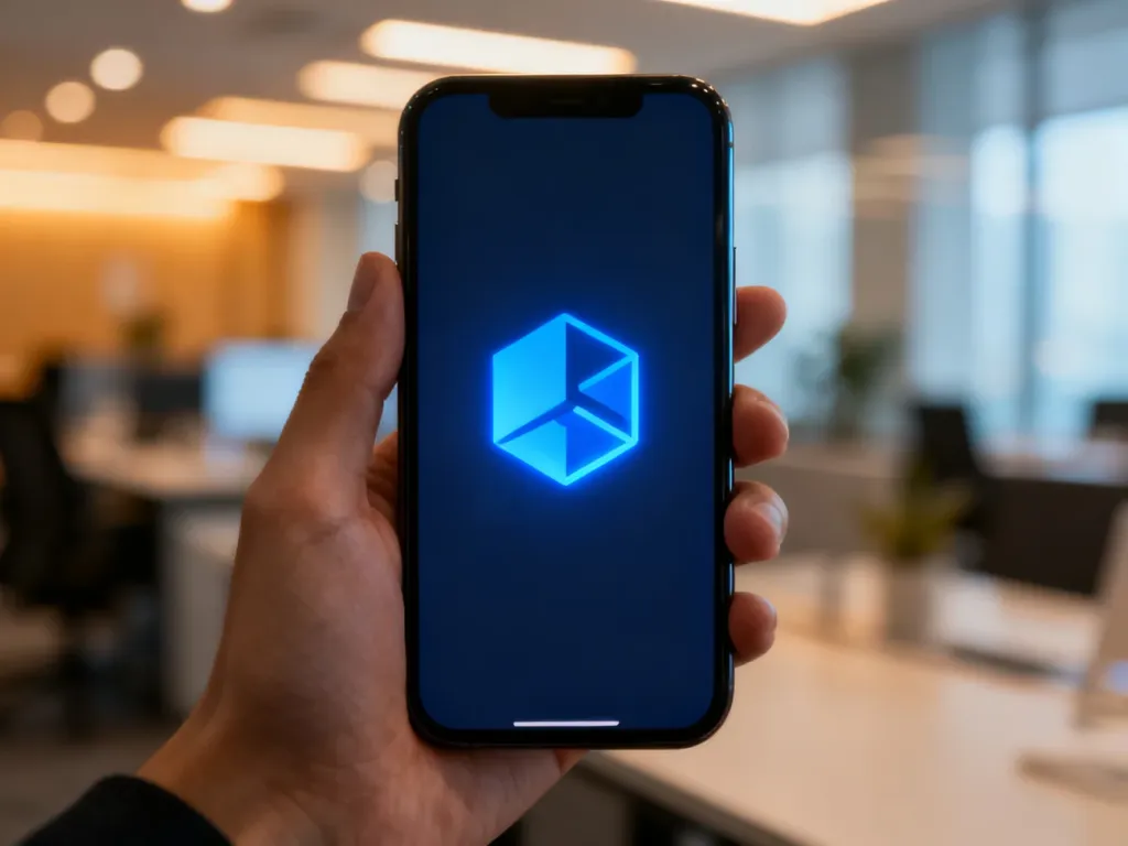 Dłoń trzymająca smartfon z nowoczesnym interfejsem, symbolizująca łatwy dostęp do panelu logowania GBox.